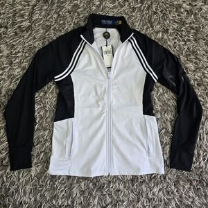 Polo Golf Ralph Lauren Womens UV Protection Full Zip Jacket Black White Small